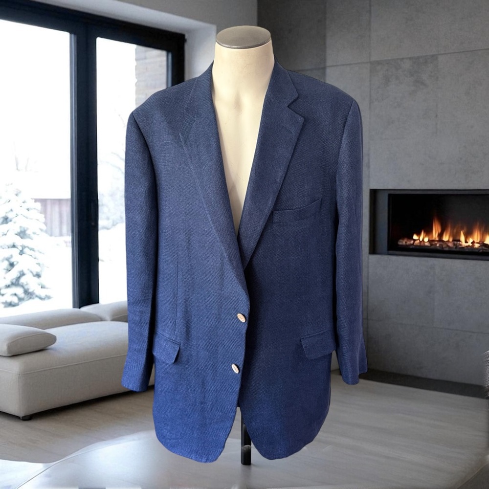 Paul Stuart Linen Blend Blue Sport Coat Size 48 Regular